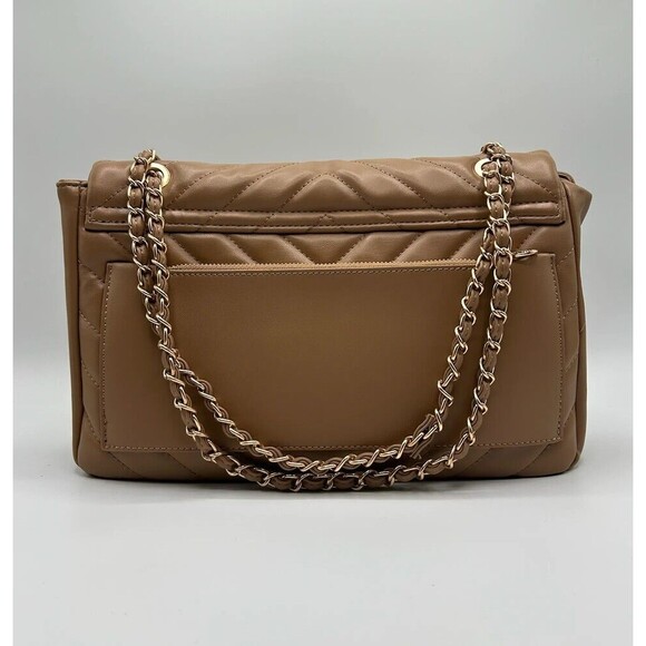 Valentino Orlandi Taupe Quilted Lg Crossbody Bag Chain Strap Vegan Leather NWT - Picture 3 of 6